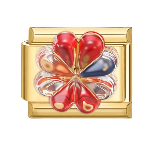 Hoomall Italian Charm Bracelet Gold Edelstahl Vergoldet Italian Modulares Armband 9mm 3D Muster Italian Style Charms DIY Abnehmbar Italienische Armbänder Module Mädchen Geschenk (Rot Orange Blume) von Hoomall