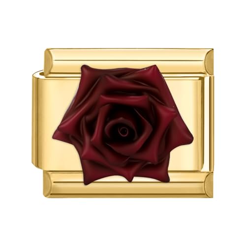 Hoomall Italian Charm Bracelet Gold Edelstahl Vergoldet Italian Modulares Armband 9mm 3D Muster Italian Style Charms DIY Abnehmbar Italienische Armbänder Module Mädchen Geschenk (Verwelkte Rose) von Hoomall