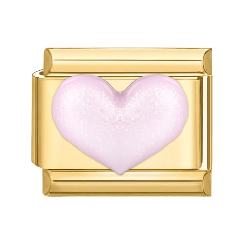 Hoomall Italian Charm Bracelet Gold Edelstahl Vergoldet Italian Modulares Armband 9mm mit 3D Muster Italian Style Charms DIY Abnehmbar Italienische Armbänder Module Frauen Mädchen Geschenk (Rosa Herz von Hoomall