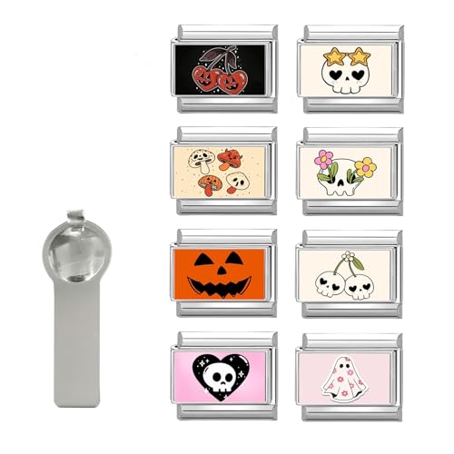 Hoomall Italian Charm Bracelet Gold Silber Anhänger Set 9pcs Italian Style Charms mit Tool DIY 9mm Italienisches Armbänder Glieder für Damen Italian Charms Module Mädchen Geschenk (Silber Halloween) von Hoomall