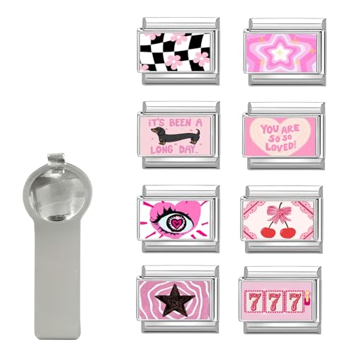 Hoomall Italian Charm Bracelet Gold Silber Anhänger Set 9pcs Italian Style Charms mit Tool DIY 9mm Italienisches Armbänder Glieder für Damen Italian Charms Module Mädchen Geschenk (Silber Rosafarbe) von Hoomall