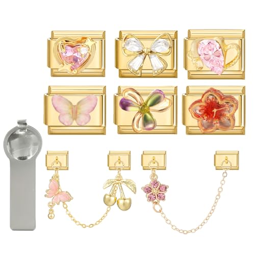 Hoomall Italian Charm Bracelet Gold Silber Anhänger Set 9pcs Italian Style Charms mit Tool DIY 9mm Italienisches Armbänder Glieder für Damen Italian Charms Module für Mädchen Geschenk (Gold Kette) von Hoomall