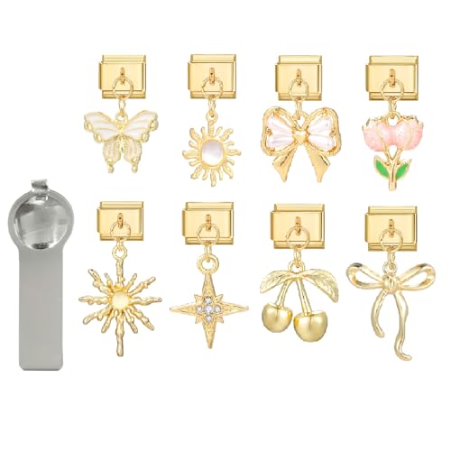 Hoomall Italian Charm Bracelet Gold Silber Anhänger Set 9pcs Italian Style Charms mit Tool DIY 9mm Italienisches Armbänder Glieder für Damen Italian Charms Module für Mädchen Geschenk (Gold Anhänger) von Hoomall