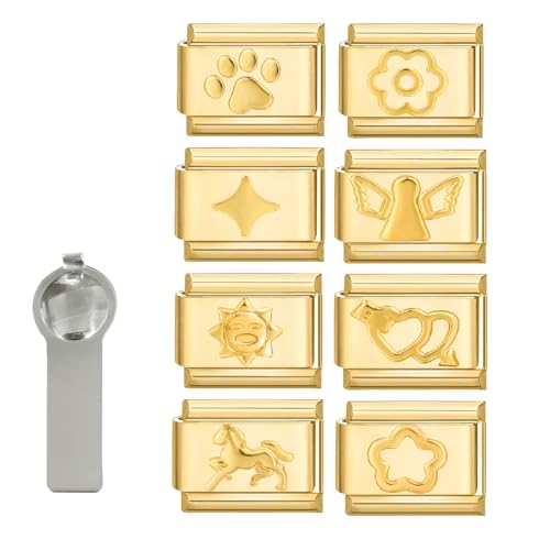 Hoomall Italian Charm Bracelet Gold Silber Anhänger Set 9pcs Italian Style Charms mit Tool DIY 9mm Italienisches Armbänder Glieder für Damen Italian Charms Module für Mädchen Geschenk (Gold A) von Hoomall