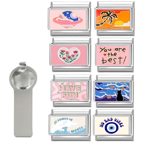 Hoomall Italian Charm Bracelet Gold Silber Anhänger Set 9pcs Italian Style Charms mit Tool DIY 9mm Italienisches Armbänder Glieder für Damen Italian Charms Module für Mädchen Geschenk (Silber Rosa) von Hoomall