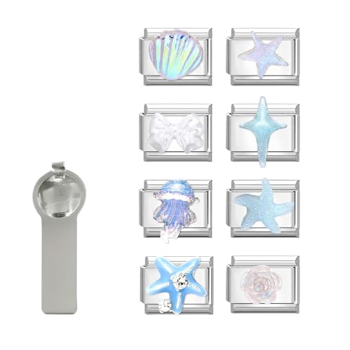 Hoomall Italian Charm Bracelet Gold Silber Anhänger Set 9pcs Italian Style Charms mit Tool DIY 9mm Italienisches Armbänder Glieder für Damen Italian Charms Module für Mädchen Geschenk (Silber Blau) von Hoomall