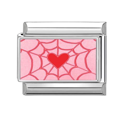 Hoomall Italian Charm Bracelet Silber 9mm Edelstahl Italian Charms DIY Abnehmbar Module für Italienische Armbänder Niedlich Rosa Italian Style Armband Zubehör Damen Mädchen Geschenk (Spinnennetz Herz von Hoomall