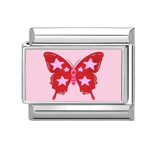 Hoomall Italian Charm Bracelet Silber 9mm Edelstahl Italian Charms DIY Abnehmbar Module für Italienische Armbänder Niedlich Rosa Italian Style Armband Zubehör für Damen Mädchen Geschenk(Schmetterling) von Hoomall