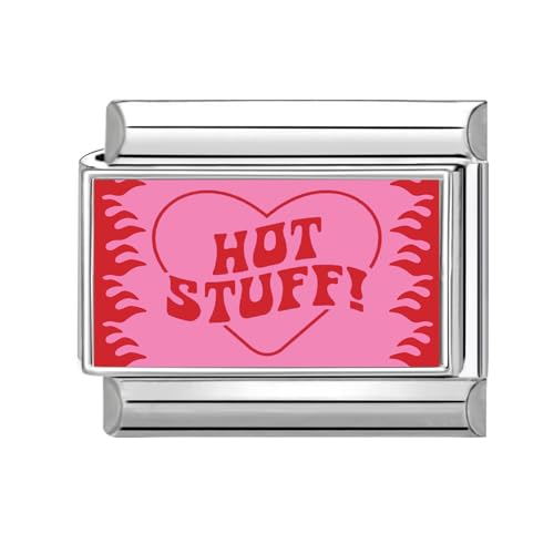 Hoomall Italian Charm Bracelet Silber 9mm Edelstahl Italian Charms DIY Abnehmbar Module für Italienische Armbänder Niedlich Rosa Italian Style Armband Zubehör für Damen Mädchen Geschenk (HOT STUFF!) von Hoomall