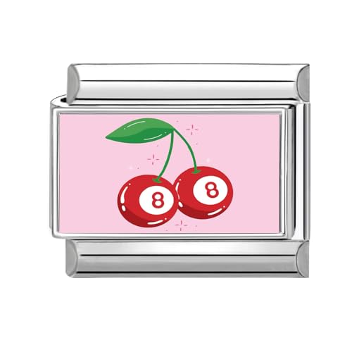 Hoomall Italian Charm Bracelet Silber 9mm Edelstahl Italian Charms DIY Abnehmbar Module für Italienische Armbänder Niedlich Rosa Italian Style Armband Zubehör für Damen Mädchen Geschenk (Kirsche 88) von Hoomall