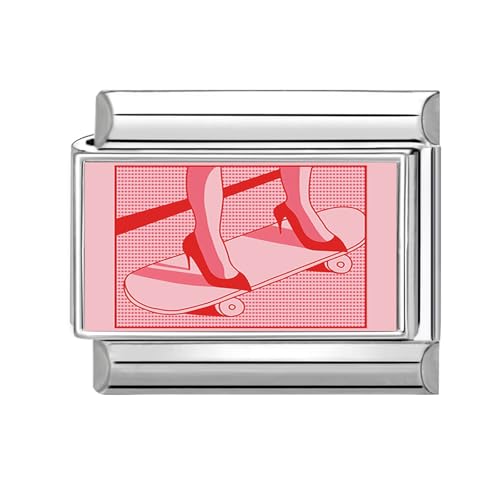 Hoomall Italian Charm Bracelet Silber 9mm Edelstahl Italian Charms DIY Abnehmbar Module für Italienische Armbänder Niedlich Rosa Italian Style Armband Zubehör für Damen Mädchen Geschenk (Skateboard) von Hoomall