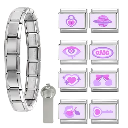 Hoomall Italian Charm Bracelet Silber Set 10pcs Italienisches Armband Charm DIY 9mm Edelstahl Italian Style Charms für Damen Personalisiert Italian Style Modular Nomination Armband Charms Set (Lila) von Hoomall