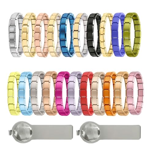 Hoomall Italian Charm Bracelet für Damen Italian Charms Armband Set mit Tool Abnehmbar 9mm Edelstahl Module Armband DIY Italian Style Einfarbig Armband Italienische Armbänder Mädchen (Matte Hellgelb) von Hoomall