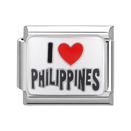 Hoomall Italian Charm Modul Edelstahl Silber Ländername mit rotem Herz Nomination Armband Glieder 10x9mm Italian Bracelet Charms DIY Italienische Armband Charm Schmuck Zubehör Damen (IPhilippines) von Hoomall