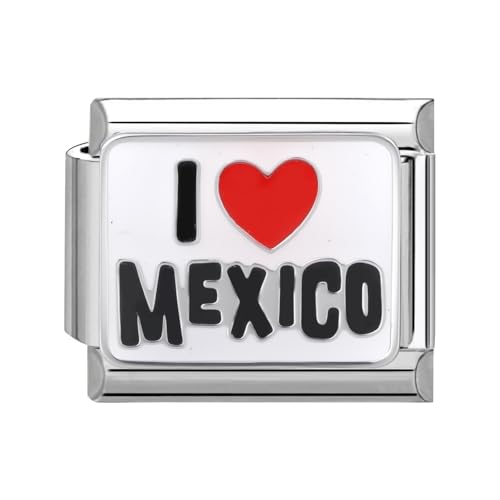 Hoomall Italian Charm Modul Edelstahl Silber Ländername mit rotem Herz Nomination Armband Glieder 10x9mm Italian Bracelet Charms DIY Italienische Armband Charm Schmuck Zubehör Damen Teenager(IMexico von Hoomall