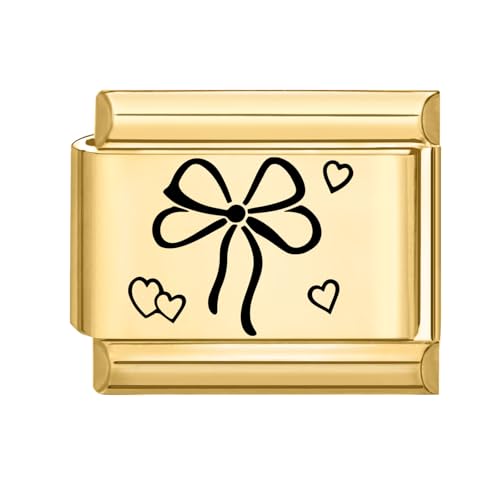 Hoomall Italian Charms Armband Gold Damen 9mm Vergoldet Italian Charm Bracelet Module DIY Abnehmbar Italian Style Charms Edelstahl Italienische Armband Zubehör Nomination Glieder (Krawattenschleife) von Hoomall