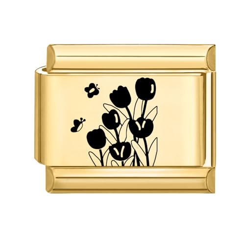 Hoomall Italian Charms Armband Gold Damen 9mm Vergoldet Italian Charm Bracelet Module DIY Abnehmbar Italian Style Charms Edelstahl Italienische Armband Zubehör Nomination Glieder Mädchen(Blumenwiesen von Hoomall