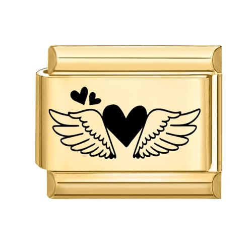 Hoomall Italian Charms Armband Gold Damen 9mm Vergoldet Italian Charm Bracelet Module DIY Abnehmbar Italian Style Charms Edelstahl Italienische Armband Zubehör Nomination Glieder Mädchen(Herz Flügel) von Hoomall