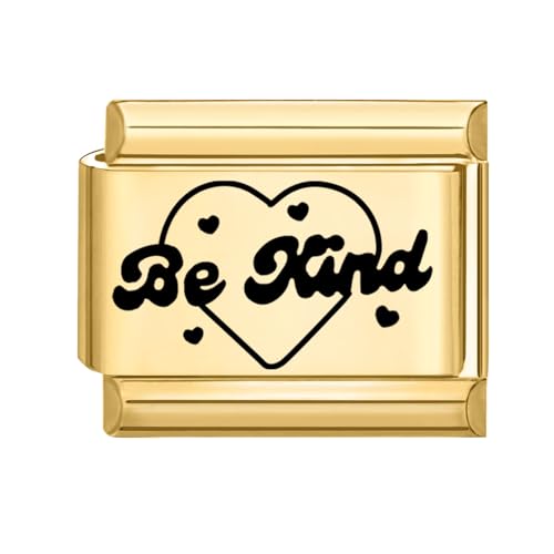 Hoomall Italian Charms Armband Gold Damen 9mm Vergoldet Italian Charm Bracelet Module DIY Abnehmbar Italian Style Charms Edelstahl Italienische Armband Zubehör Nomination Glieder Mädchen (Be Kind) von Hoomall