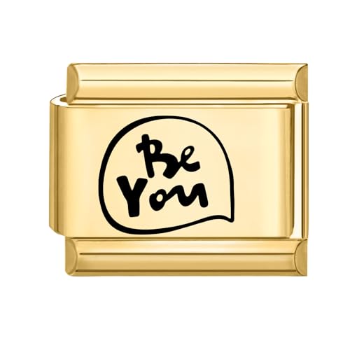 Hoomall Italian Charms Armband Gold Damen 9mm Vergoldet Italian Charm Bracelet Module DIY Abnehmbar Italian Style Charms Edelstahl Italienische Armband Zubehör Nomination Glieder Mädchen (Be You) von Hoomall