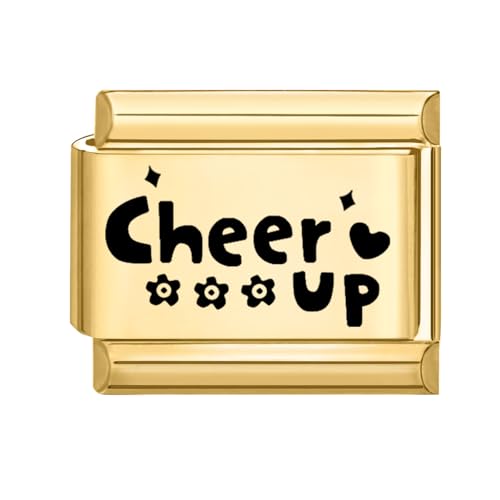 Hoomall Italian Charms Armband Gold Damen 9mm Vergoldet Italian Charm Bracelet Module DIY Abnehmbar Italian Style Charms Edelstahl Italienische Armband Zubehör Nomination Glieder Mädchen (Cheer Up) von Hoomall