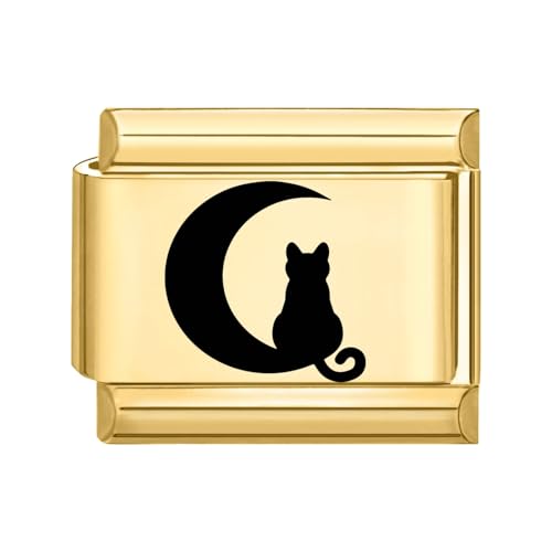 Hoomall Italian Charms Armband Gold Damen 9mm Vergoldet Italian Charm Bracelet Module DIY Abnehmbar Italian Style Charms Edelstahl Italienische Armband Zubehör Nomination Glieder Mädchen (Mond &Katze) von Hoomall