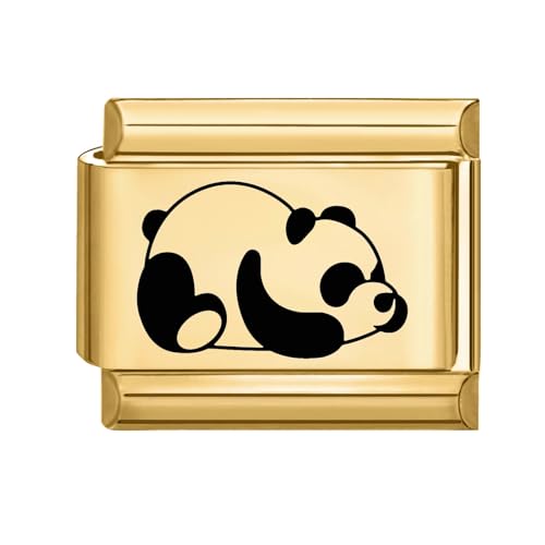 Hoomall Italian Charms Armband Gold Damen 9mm Vergoldet Italian Charm Bracelet Module DIY Abnehmbar Italian Style Charms Edelstahl Italienische Armband Zubehör Nomination Glieder Mädchen (Panda) von Hoomall