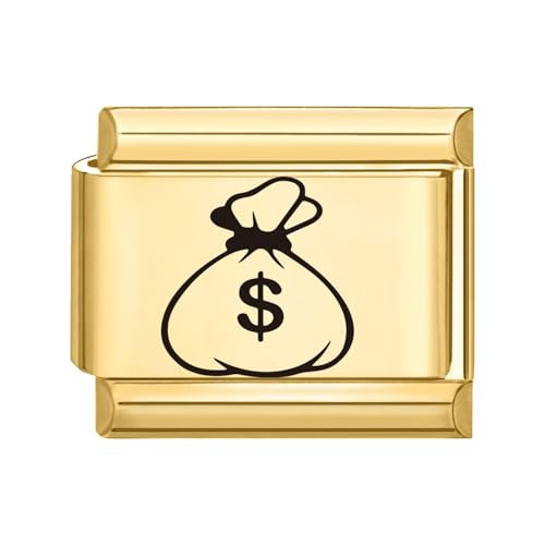 Hoomall Italian Charms Armband Gold Damen 9mm Vergoldet Italian Charm Bracelet Module DIY Abnehmbar Italian Style Charms Edelstahl Italienische Armband Zubehör Nomination Glieder Mädchen (Geldbeutel) von Hoomall