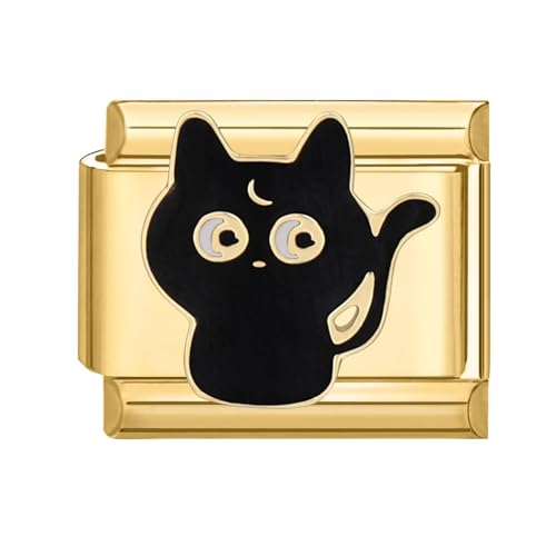Hoomall Italian Charms Armband Gold Damen 9mm Vergoldet Modular Italian Bracelet Charm Italian Stil Armband Glieder Zubehör DIY Italienische Style Charm Schmuck Mädchen Geschenk (Schwarz Katze) von Hoomall