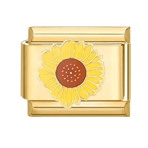 Hoomall Italian Charms Armband Gold Damen 9mm Vergoldet Modular Italian Bracelet Charm Italian Stil Armband Glieder Zubehör DIY Italienische Style Charm Schmuck Mädchen Geschenk(Sonnenblume) von Hoomall
