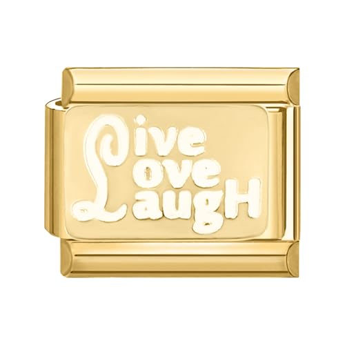Hoomall Italian Charms Armband Gold Damen 9mm Vergoldet Modular Italian Bracelet Charm Italian Stil Armband Glieder Zubehör DIY Italienische Style Charm Schmuck Mädchen Geschenk (Live Love Lough-Weiß) von Hoomall