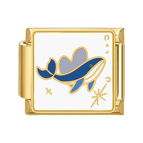 Hoomall Italian Charms Armband Gold Damen 9mm Vergoldet Modular Italian Bracelet Charm Italian Stil Armband Glieder Zubehör DIY Italienische Style Charm Schmuck Mädchen Geschenk (Wale) von Hoomall