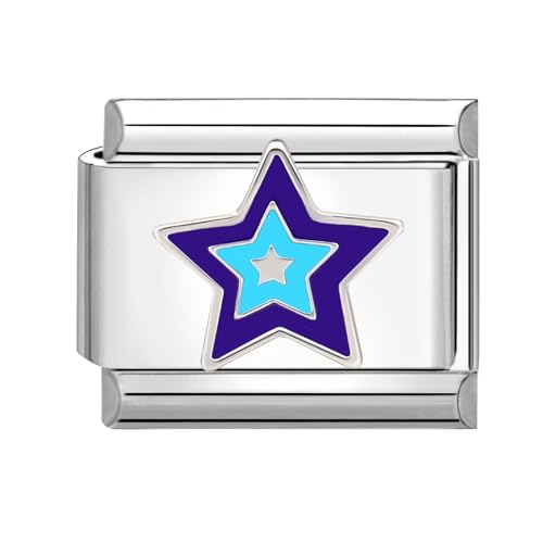 Hoomall Italian Charms Edelstahl Modul Armband Fußkettchen Halskette Abnehmbare Charms 10x9mm Silber Vintage Italienische Charms Hübsches Armband Charm(Lila Pentagramm) von Hoomall