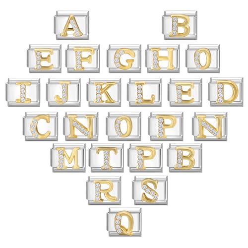Hoomall Italian Charms Module Gold Buchstaben A-Z 9mm Silber Edelstahl Italian Bracelet Charm Damen Italian Style Charms Abnehmbar Italienisches Charm Armband Zubehör Mädchen Jugendlich Geschenk von Hoomall