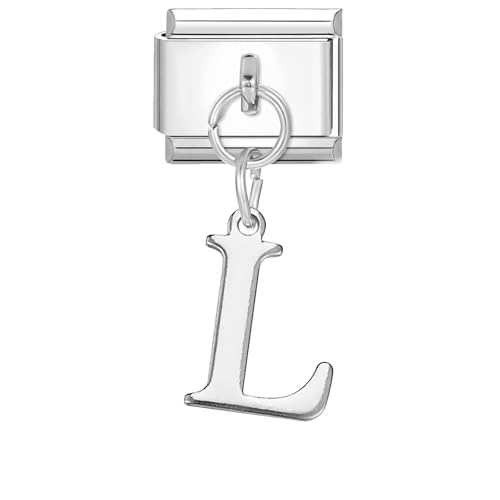 Hoomall Italian Charms Module Silber Anhänger Buchstaben A-Z 9mm Edelstahl Italian Bracelet Charm Damen DIY Italian Style Charms Abnehmbar Italienisches Charm Armband Zubehör Mädchen Teens Geschenk(L) von Hoomall