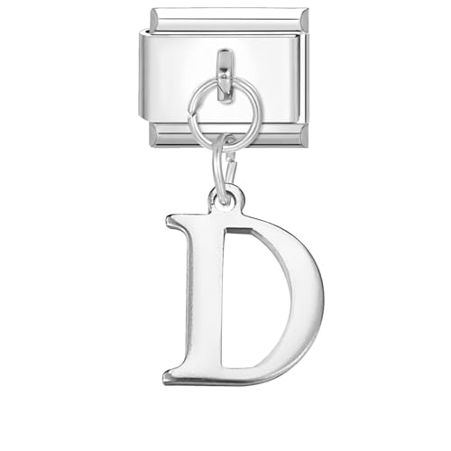Hoomall Italian Charms Module Silber Anhänger Buchstaben A-Z 9mm Edelstahl Italian Bracelet Charm Damen DIY Italian Style Charms Abnehmbar Italienisches Charm Armband Zubehör Mädchen Teens Geschenk(D) von Hoomall
