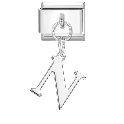 Hoomall Italian Charms Module Silber Anhänger Buchstaben A-Z 9mm Edelstahl Italian Bracelet Charm Damen DIY Italian Style Charms Abnehmbar Italienisches Charm Armband Zubehör Mädchen Teens Geschenk(N) von Hoomall