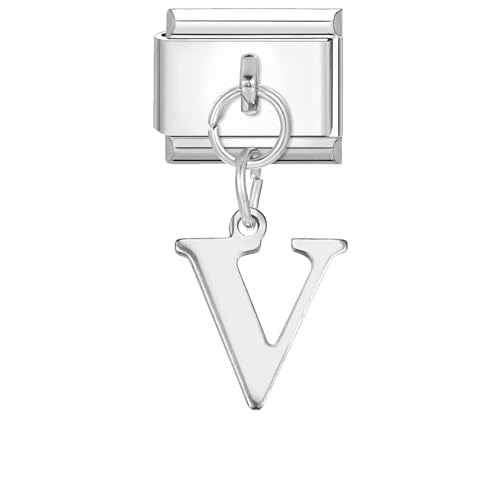Hoomall Italian Charms Module Silber Anhänger Buchstaben A-Z 9mm Edelstahl Italian Bracelet Charm Damen DIY Italian Style Charms Abnehmbar Italienisches Charm Armband Zubehör Mädchen Teens Geschenk(V) von Hoomall