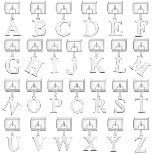 Hoomall Italian Charms Module Silber Anhänger Buchstaben A-Z 9mm Edelstahl Italian Bracelet Charm Damen DIY Italian Style Charms Abnehmbar Italienisches Charm Armband Zubehör Mädchen Teens Geschenk von Hoomall
