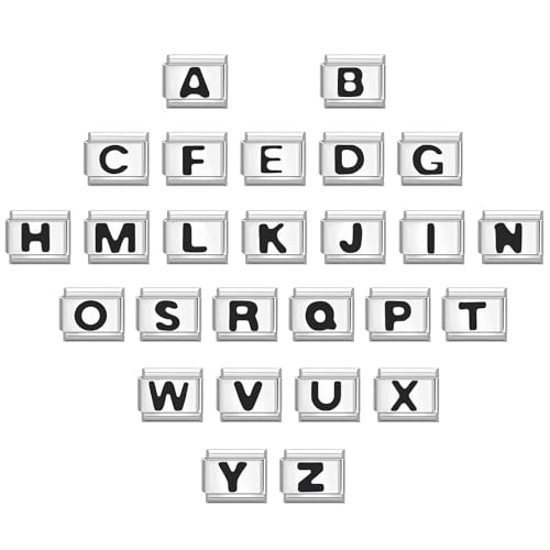 Hoomall Italian Charms Module Silber Buchstaben A-Z 9mm Edelstahl Italian Bracelet Charm Damen DIY Alphabet Italian Style Charms Abnehmbar Italienisches Charm Armband Zubehör Mädchen Teens Geschenk von Hoomall
