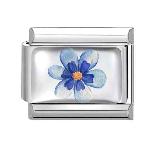 Hoomall Italienische Armband Charms Silber UV Harz Italian Charm Bracelet Blumen Muster 9mm Abnehmbare DIY Charms für Armbänder Edelstahl Italian Stil Module Schmuck Damen Geschenk (Blau Flower) von Hoomall
