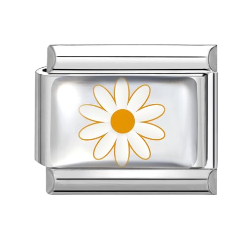 Hoomall Italienische Armband Charms Silber UV Harz Italian Charm Bracelet Blumen Muster 9mm Abnehmbare DIY Charms für Armbänder Edelstahl Italian Stil Module Schmuck Damen Geschenk (Gänseblume) von Hoomall