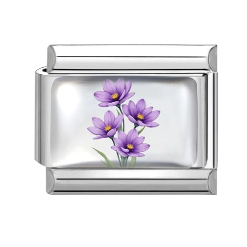 Hoomall Italienische Armband Charms Silber UV Harz Italian Charm Bracelet Blumen Muster 9mm Abnehmbare DIY Charms für Armbänder Edelstahl Italian Stil Module Schmuck Damen Geschenk (Lila Blumen) von Hoomall