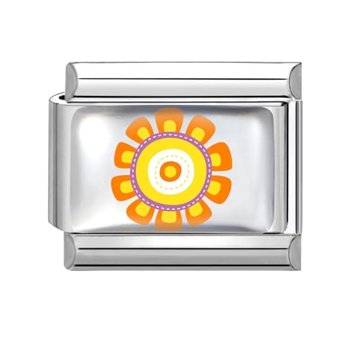 Hoomall Italienische Armband Charms Silber UV Harz Italian Charm Bracelet Blumen Muster 9mm Abnehmbare DIY Charms für Armbänder Edelstahl Italian Stil Module Schmuck Damen Geschenk (Orange Gelb Blume) von Hoomall