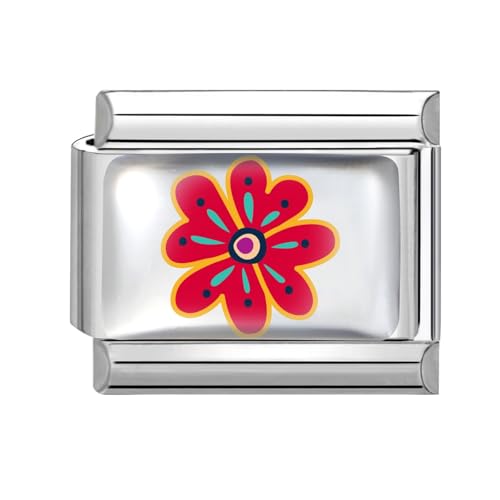 Hoomall Italienische Armband Charms Silber UV Harz Italian Charm Bracelet Blumen Muster 9mm Abnehmbare DIY Charms für Armbänder Edelstahl Italian Stil Module Schmuck Zubehör Damen Geschenk (Rot Blume von Hoomall
