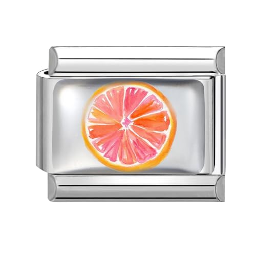Hoomall Italienische Armband Charms Silber UV Harz Obst Italian Charm Bracelet 9mm Edelstahl Italian Charms Module DIY Abnehmbare Armbänder Zubehör Geschenkidee für Damen Mädchen (Orange Grapefruit) von Hoomall
