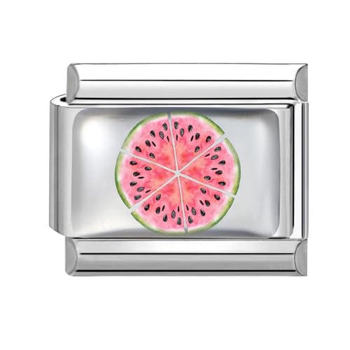 Hoomall Italienische Armband Charms Silber UV Harz Obst Italian Charm Bracelet 9mm Edelstahl Italian Charms Module DIY Abnehmbare Armbänder Zubehör Geschenkidee für Damen Mädchen (Rosa Wassermelonen) von Hoomall