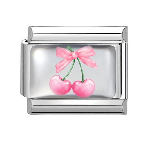 Hoomall Italienische Armband Charms Silber UV Harz Obst Italian Charm Bracelet 9mm Edelstahl Italian Charms Module DIY Abnehmbare Armbänder Zubehör Geschenkidee für Damen Mädchen (Rosa Kirschen) von Hoomall