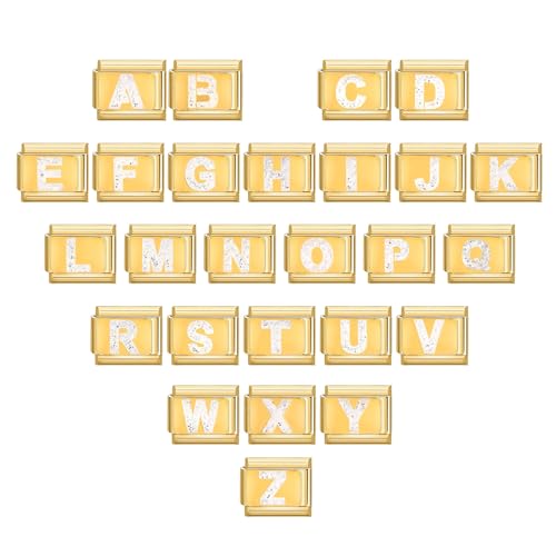 Hoomall Personalisierte Italian Charm Bracelet Gold A-Z Buchstaben Italian Style Charms Module 9mm Edelstahl Italienischen Stil Charms Indivisuelle DIY Alphabet Charm Armband Zubehör (Gold Funkeln) von Hoomall