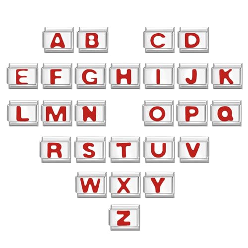 Hoomall Personalisierte Italian Charm Bracelet Rot A-Z Buchstaben Italian Style Charms Module 9mm Edelstahl Italienischen Stil Charms Indivisuelle DIY Alphabet Charm Armband Zubehör (Silber Rot) von Hoomall